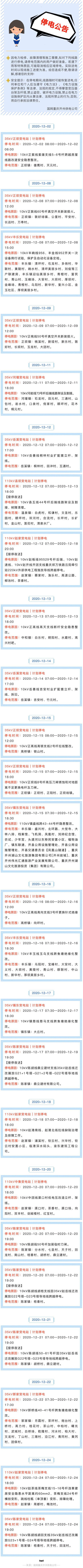 开州12月最新停电通知，快看看